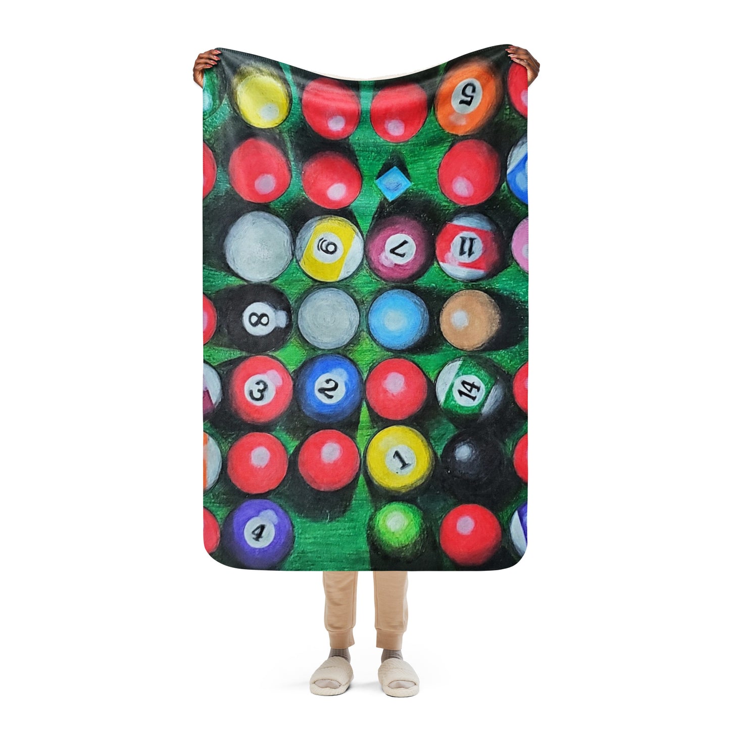 38 Balls and a Chalk Sherpa blanket