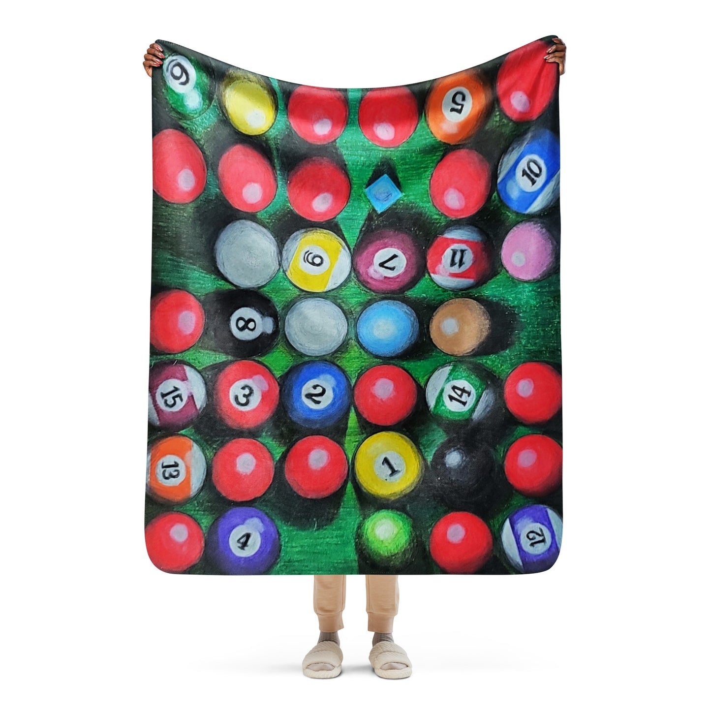 38 Balls and a Chalk Sherpa blanket