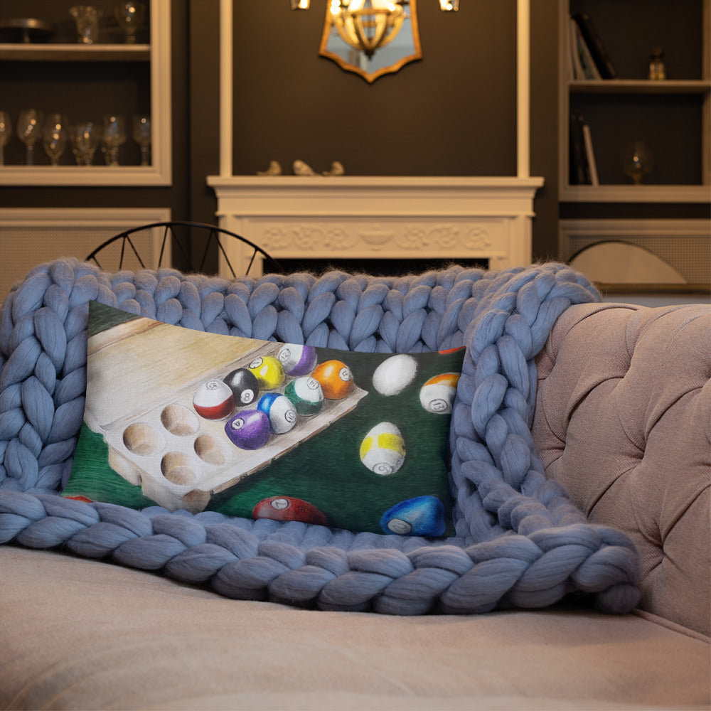 Pool Balls Shaped Like Eggs, Not Eggs Painted Like Pool Balls Premium Pillow