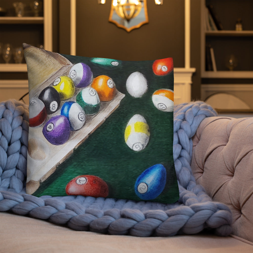 Pool Balls Shaped Like Eggs, Not Eggs Painted Like Pool Balls Premium Pillow