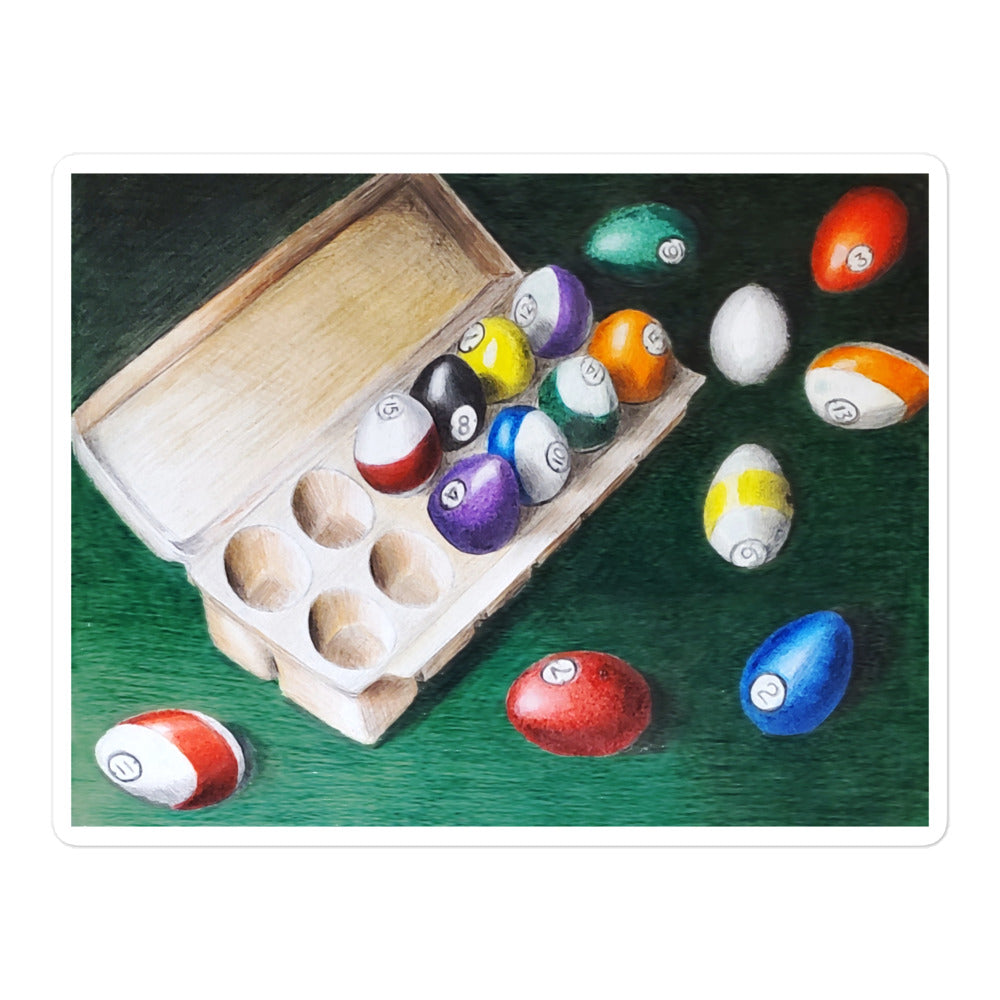 Pool Balls Shaped Like Eggs, Not Eggs Painted Like Pool Balls Bubble-free Stickers