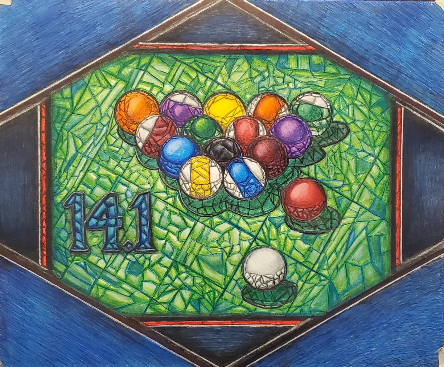 Poolballart.com unique billiard lifestyle stained glass 14.1 straight pool