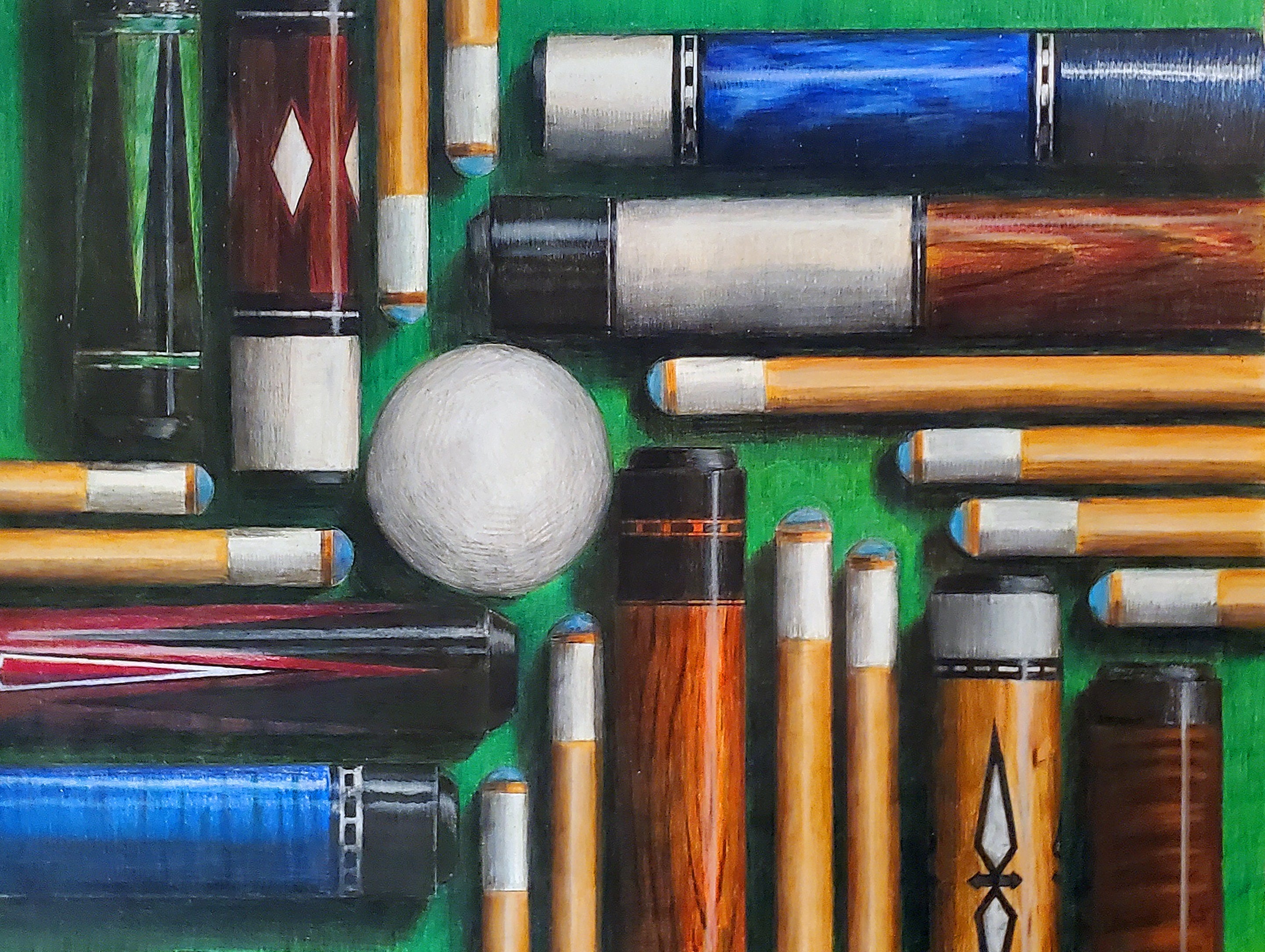 Original billiard-lifestyle art custom cues ball right-angle pattern